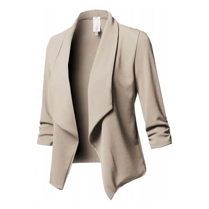 Женское офисное пальто с рукавом три четверти и лацканами, открытая передняя куртка-кардиган, одноцветная W729 - Цвет: Хаки