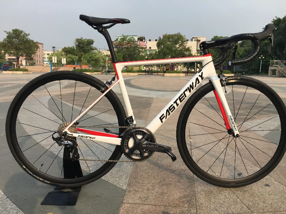 Sale TAIWAN brand FASTERWAY burnt orange with sliver carbon Road Complete Bike 22 Speed R8000 Groupset Bicycle D brake 49/52/54/56/58 54