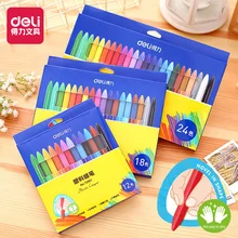 Deli Children's plastic crayon student triangle pen oil painting stick 24/18/12 color student art painting stick