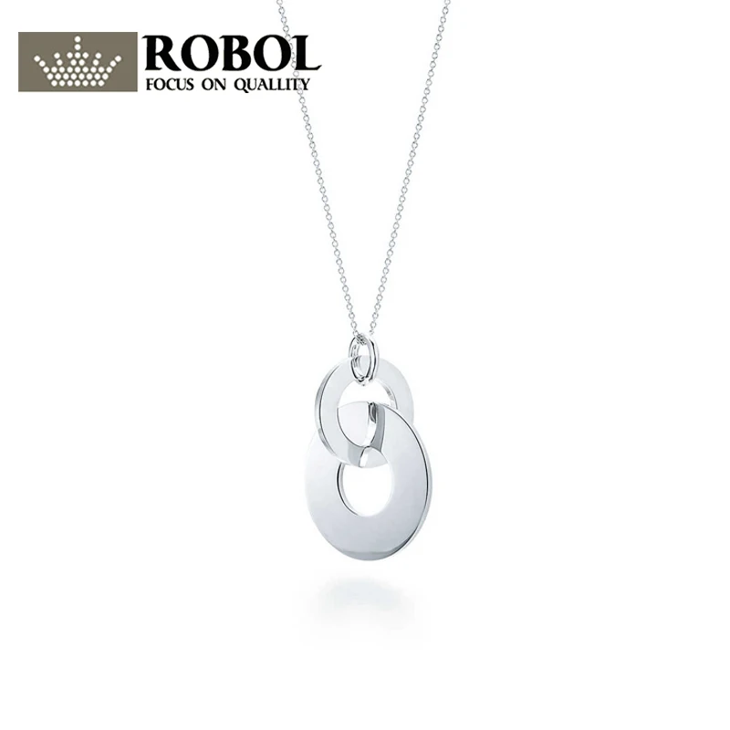

ROBOL 100% 925 Sterling Silver Double loop Popular Pendant Necklace, Clear CZ Women Pendants Necklaces Jewelry Birthday gift