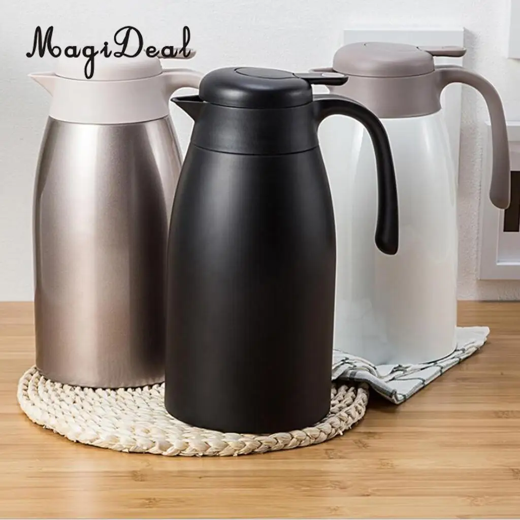 MagiDeal Black/White/Gold 2L Stainless Steel Water Bottle - Coffee Pot - Tea Jug Kettle Pitcher with Lid