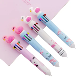 

20Pcs/lot Kawaii Flamingo Cartoon Head Ten-color Ball Pen Ink Pen Student Teacher Gift Interest Present For Friend Novel gifts