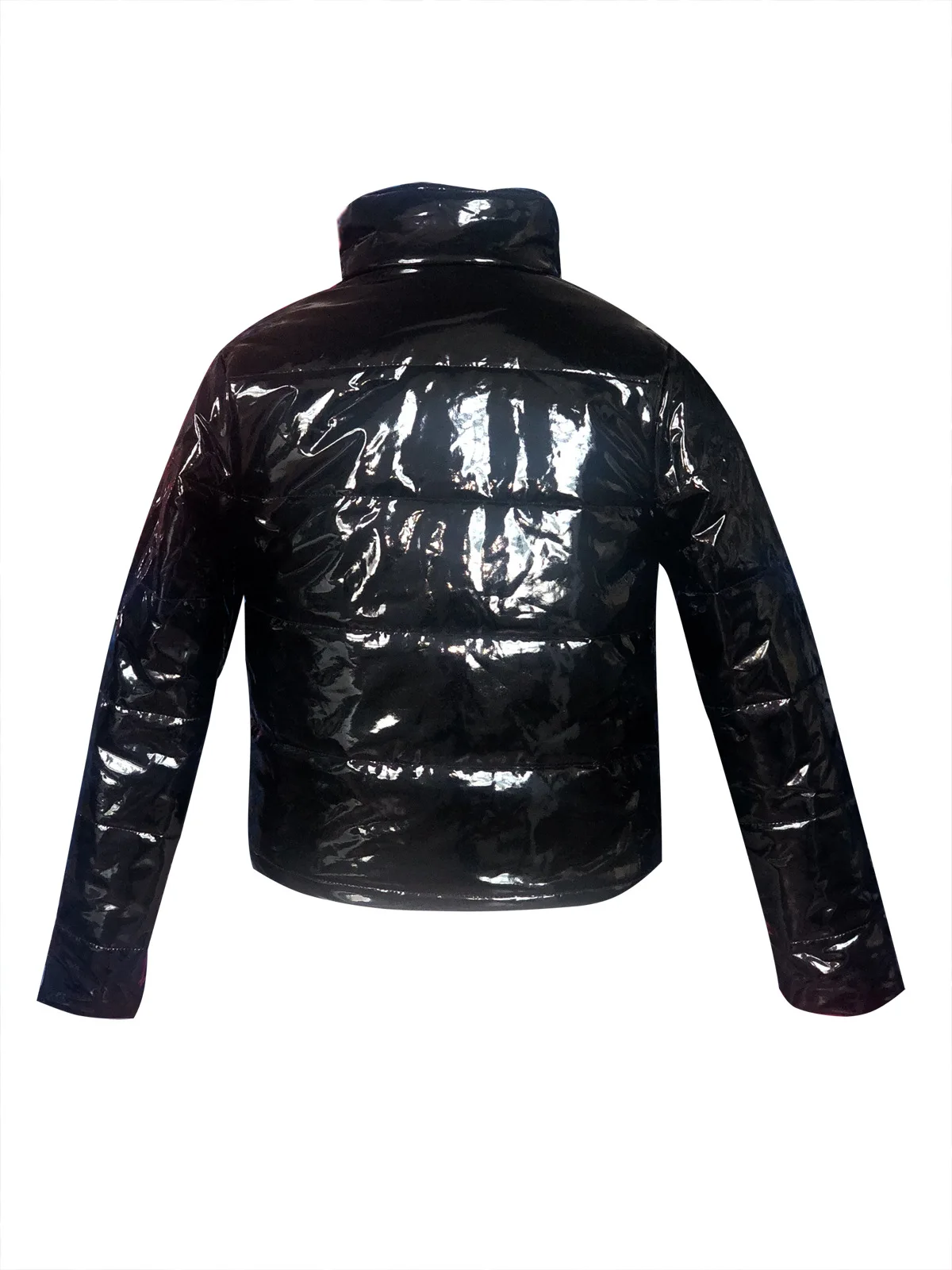 Fashion Winter Patent Leather Bubble Coat Women Plus Size Red Zipper