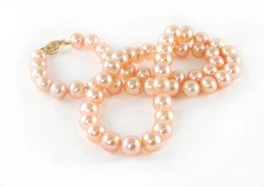 

Free Shipping >>>>> natural 9-10mm Australian south seas gold pink pearl necklace 18inch 14K