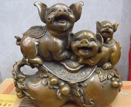 

0 14.5"China Sino feng shui Bronze Bi Coin wealth Money sheep Statue