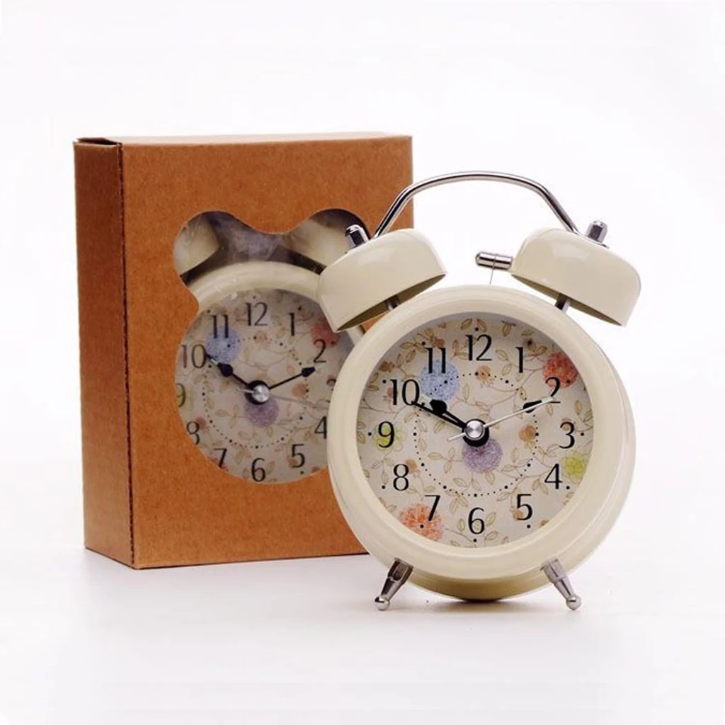 Classic Retro Twin Bell Silent Non-ticking Sweep Quartz Movement Loud Alarm Clock with Night Light for Bedroom Bedside Office