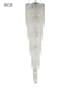 

Luxury Modern Large Big Stair Long Spiral Crystal Chandelier Lighting Fixture for Staircase Rain Drop LED Home lighting