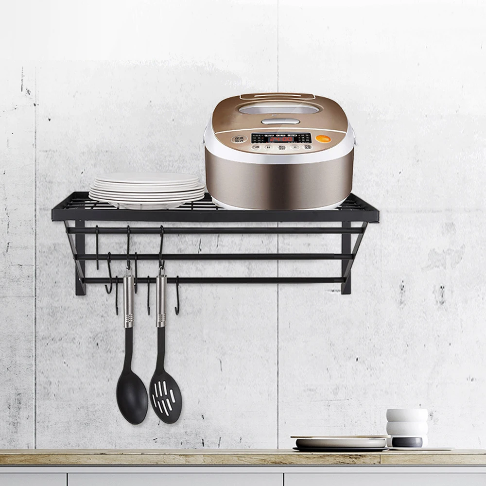  Kitchen wall mounted microwave oven rack 2 layer oven bracket kitchen storage rack hook seasoning h - 32911379704