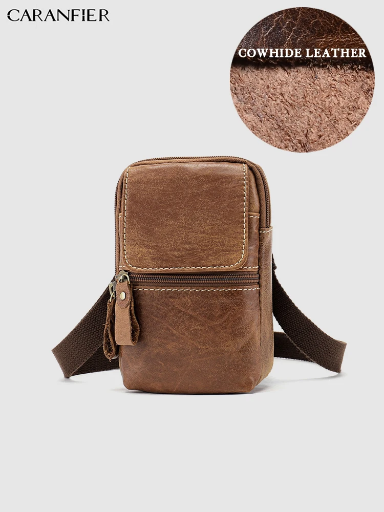 

CARANFIER Mens Travel Bags Genuine Cowhide Leather Crossbody Solid Shoulder Small Bags Casual Students School Bag Travel Duffle