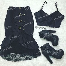 Стимпанк готический стиль темнота Черное кружево лоскутное металлические пуговицы юбки для женщин для Мода Панк пачка Лолита шик крутые черны