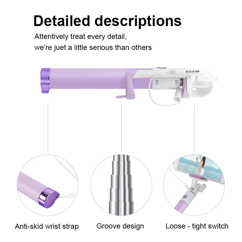 Mini Selfie Stick With Button Wired Silicone Handle Monopod Universal For iPhone 6 5 Android Samsung Huawei Xiaomi Sticks (8)