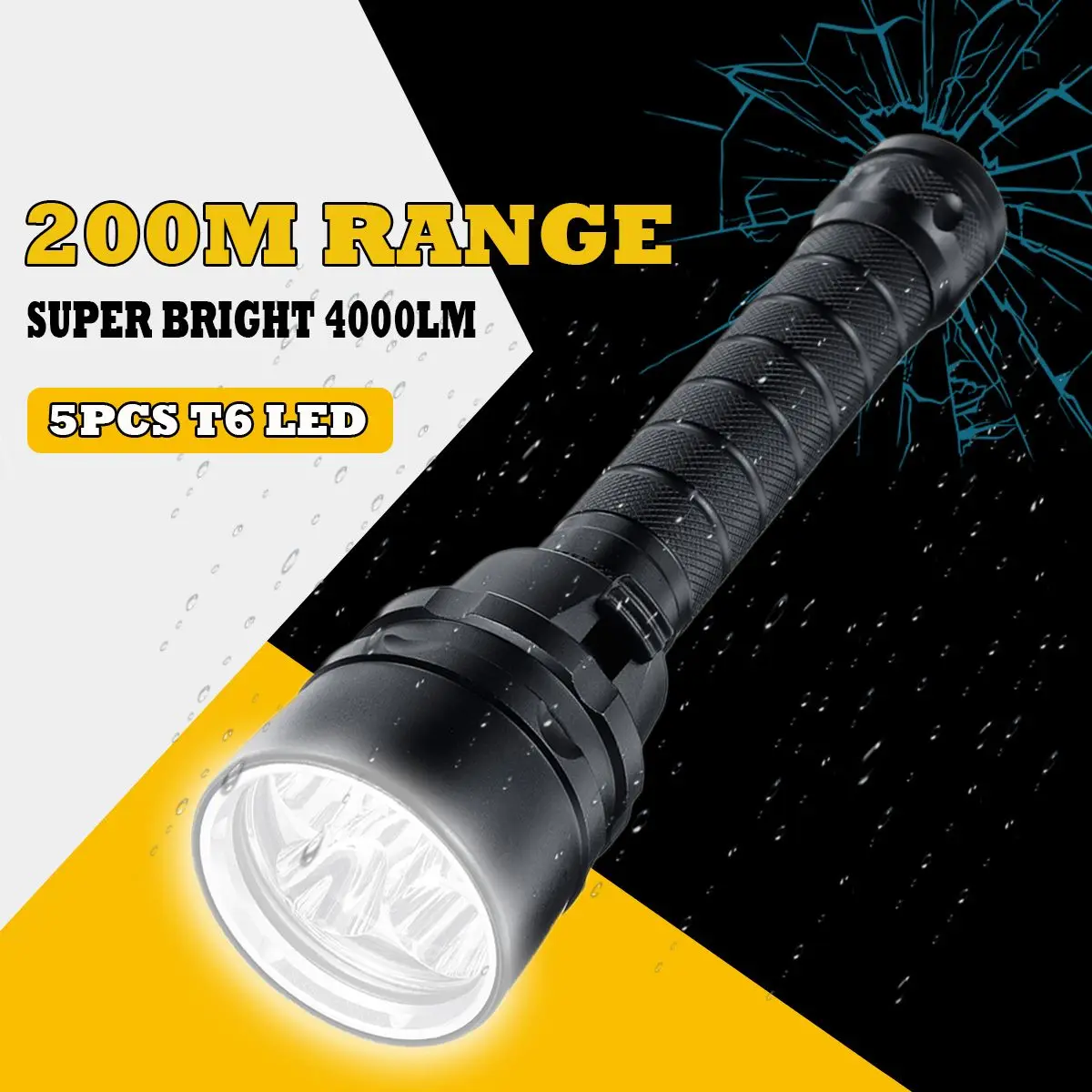 

Super Brightness 5PCS T6 LED 4000 Lumens Diving Flashlight Tactical Torch Underwater 200M Waterproof