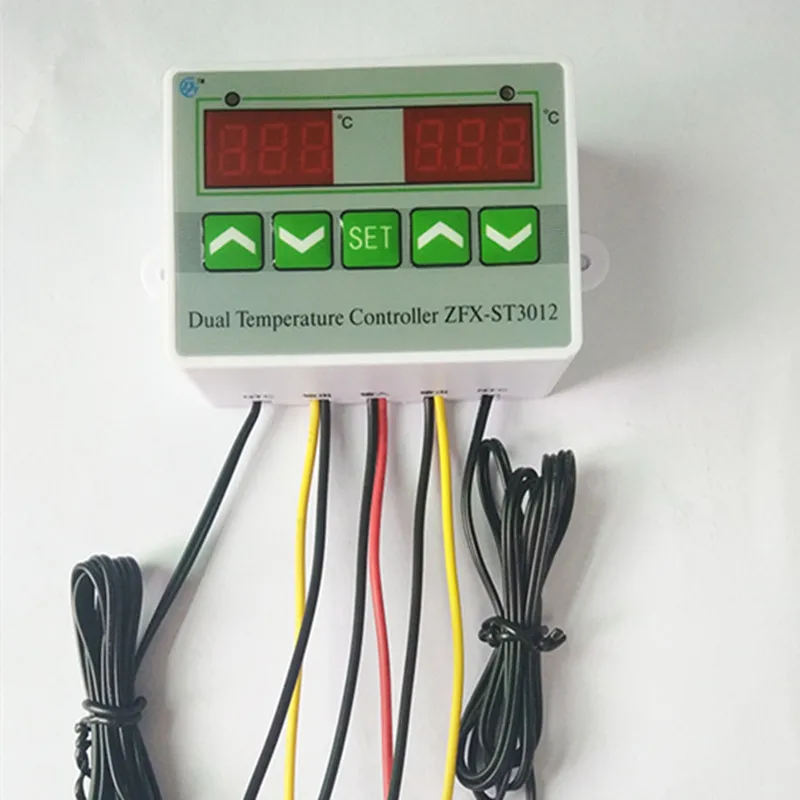 

Microcomputer Intelligent Dual LED Dispplay Thermostat Controller 220V 12V 24V Dual Temperature Control Switch With 2pcs Probe