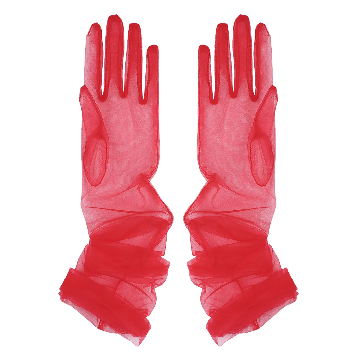 Женские прозрачные длинные перчатки из тюля с открытыми пальцами, варежки для торжественной вечеринки, аксессуары для фотосъемки - Цвет: Red