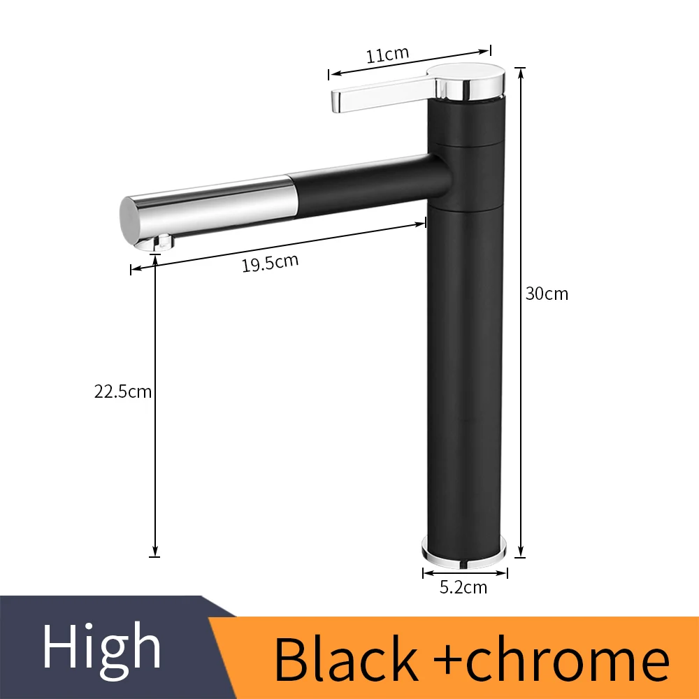 Смеситель для раковины, латунный кран для ванной комнаты, смеситель для раковины, туалетный кран, поворотный носик, на бортике, хромированный цветной смеситель для умывальника 701AL - Цвет: Black (High)