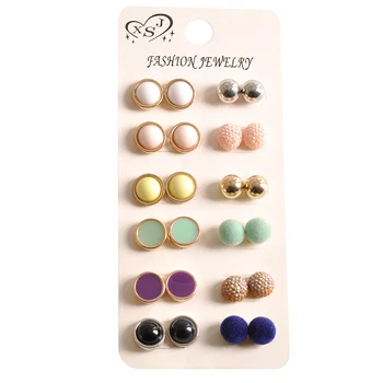 

New hot fashion women jewelry girl boy birthday party pearl ear nail powder black and white green purple mixed 12 pairs of /set