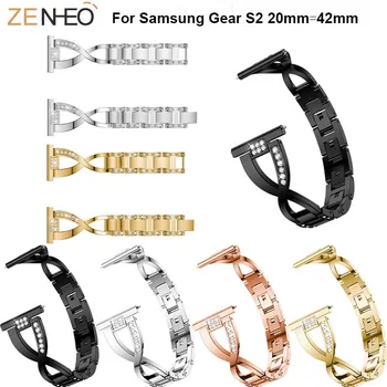 

Stainless Steel watchband strap For Samsung Gear S2 watch 42mm smart Watch bands Metal Wristband Bling Rhinestone Replacement