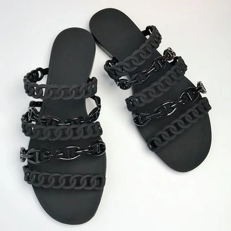 Fast Delivery New Fashion European Five Chain Summer Sandals Outside Slip On Soft PVC Flat Slides Beach Shoes Casual Slippers