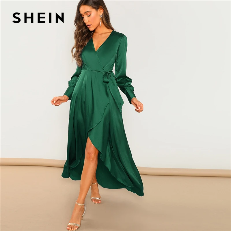 SHEIN Однотонное Платье С Глубоким V-Образным Вырезом Вечернее Платье На Запах