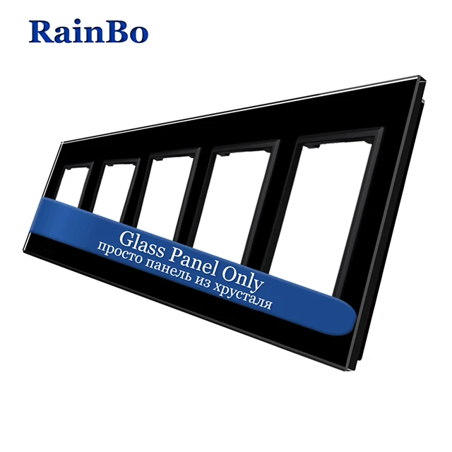 RainBo EU 5Frame-Square hole-glass-panel 364mm*80mm EU Standard-wall socket-DIY-Accessories A58W1 - Цвет: Black