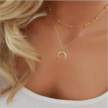 

Tenande Punk Bohemian Alloy Beads Inverted Crescent Choker Necklaces & Pendants for Women Fresh Style Gold Color Party Jewelry