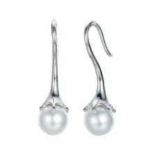 2016 Simple Y Elegante Estilo 925 Pendientes Gancho de Plata y perlas de Agua Dulce de La Joyería Para Las Mujeres