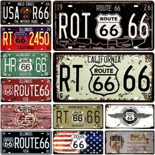 Route 66 номер автомобиля металлическая Лицензия пластинчатая доска металлическая винтажная Оловянная вывеска винтажные металлические знаки бар украшение металлические кнопки для постеров