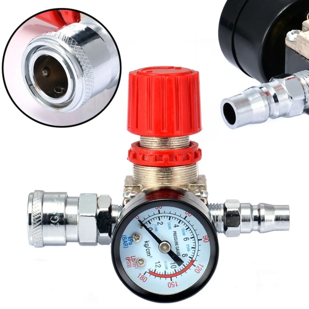 1pc 180PSI 12 Bar Pressure Regulator  Switch Control Valve with Gauges 1/4" For Air Compressor
