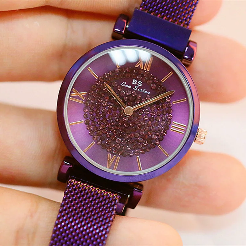 Новинка,, Высококачественная цепочка на магните, женские кварцевые часы, модные и повседневные, с хронографом, Hardlex - Цвет: Фиолетовый