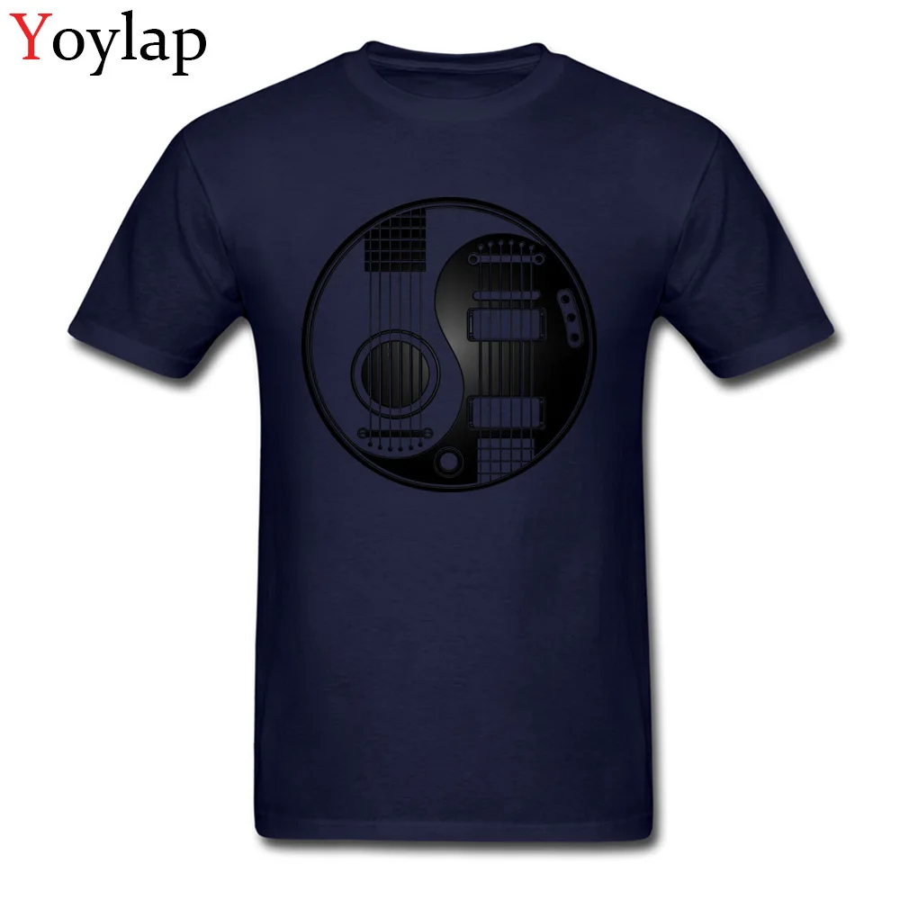 Printing T Shirt Funky Round Neck Acoustic Electric Guitars Yin Yang Cotton Fabric Boy Tops Shirt Casual Short Sleeve Clothing Shirt navy