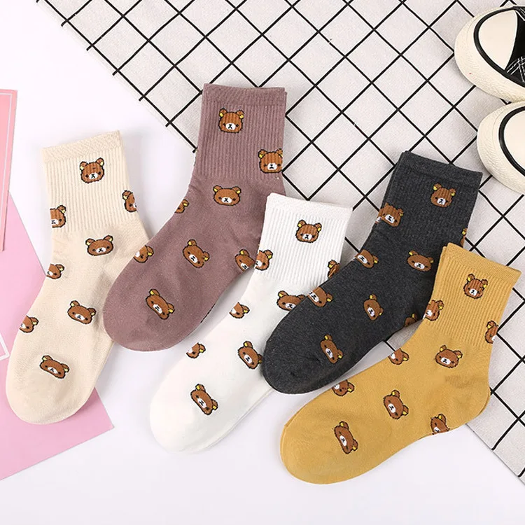 

New Product Autumn/Winter Harajuku Lovely Cartoon College Style Socks Women Happy Kawaii Bear Personality Tide Calcetines
