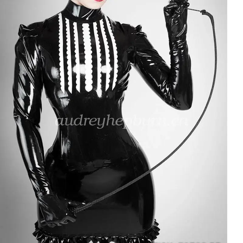 Women 100% Latex Rubber Dress Handsome Sexy Tight Package Hip Skirt S-XXL