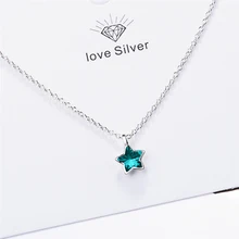 Серебряное ожерелье с голубыми кристаллами в форме звезды и Подвески 925, модное колье с пятиконечной звездой, цепочка, ожерелье для женщин, Дамское ювелирное изделие