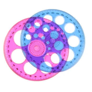 

1 Pcs Plastic Blue Red Three Hundred Sixty Degrees Round Ruler Patchwork Ruler Material Escolar Office