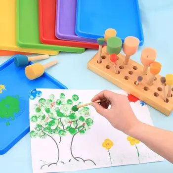 

4 Pcs Sponge Yellow Paint Brush Wooden Handle Painting Graffiti Kids DIY Doodle Toys Art Children's Painting Tool Drawing Toys
