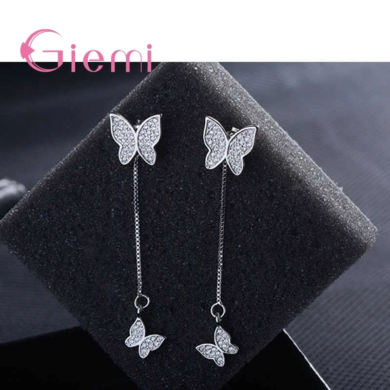 Серьги-гвоздики в форме милой бабочки из 925 пробы серебра и фианита с кристаллами для женщин, ювелирные изделия на годовщину