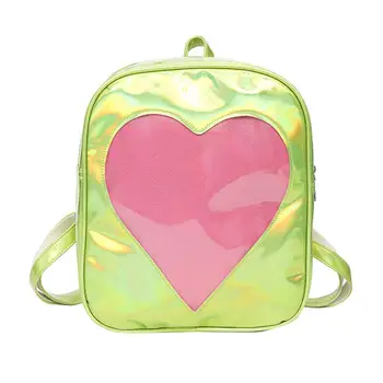 

Women's Fashion Transparent Heart Laser Faux Leather Travel Casual Backpack