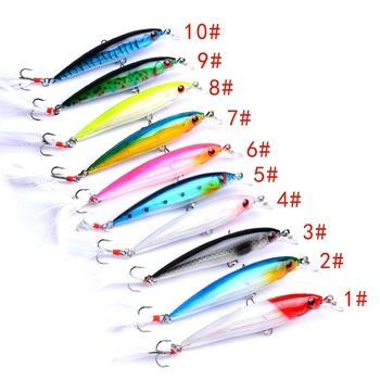 

100PCS Minnow Fishing lure wobbler with feather iscas artificiais para pesca 9cm 7.2g jig swimbait crankbait fishing tackle