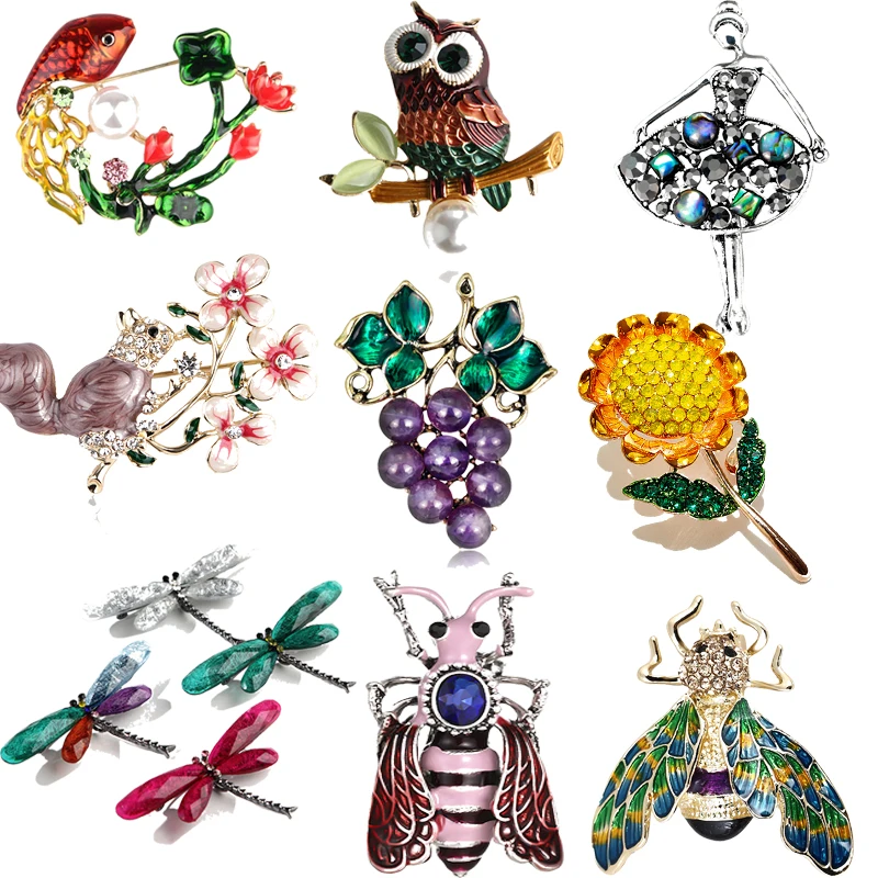 Shinny Crystal Rhinestone  Animal Brooches For Dress Scarf Women Party Jewelry GiftInsect Butterfly Dragonfly Girl Pins Cute Bee