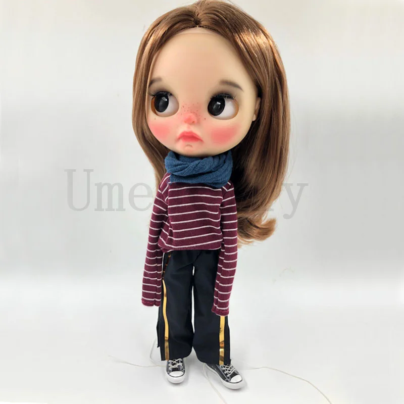 1 шт. 1/6 Blyth Doll полосатые рубашки с длинными рукавами, широкие штаны, шарф, одежда для Azones Obitsu 24 кукольные аксессуары