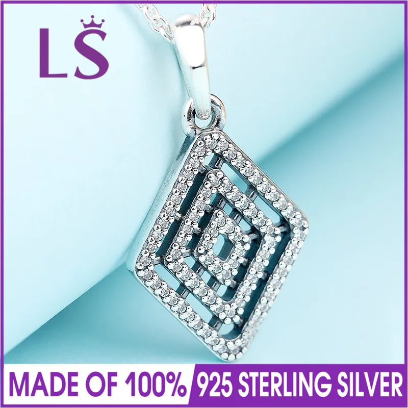 

LS 100% 925 Sterling Silver Geometric Lines Necklace & Pendant Gift Sets Women Original Fine Jewelry N