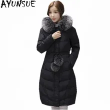 AYUNSUE женская зимняя куртка с воротником из лисьего меха женская белая куртка на утином пуху стеганая Женская парка теплое пальто Abrigo Mujer WXF412