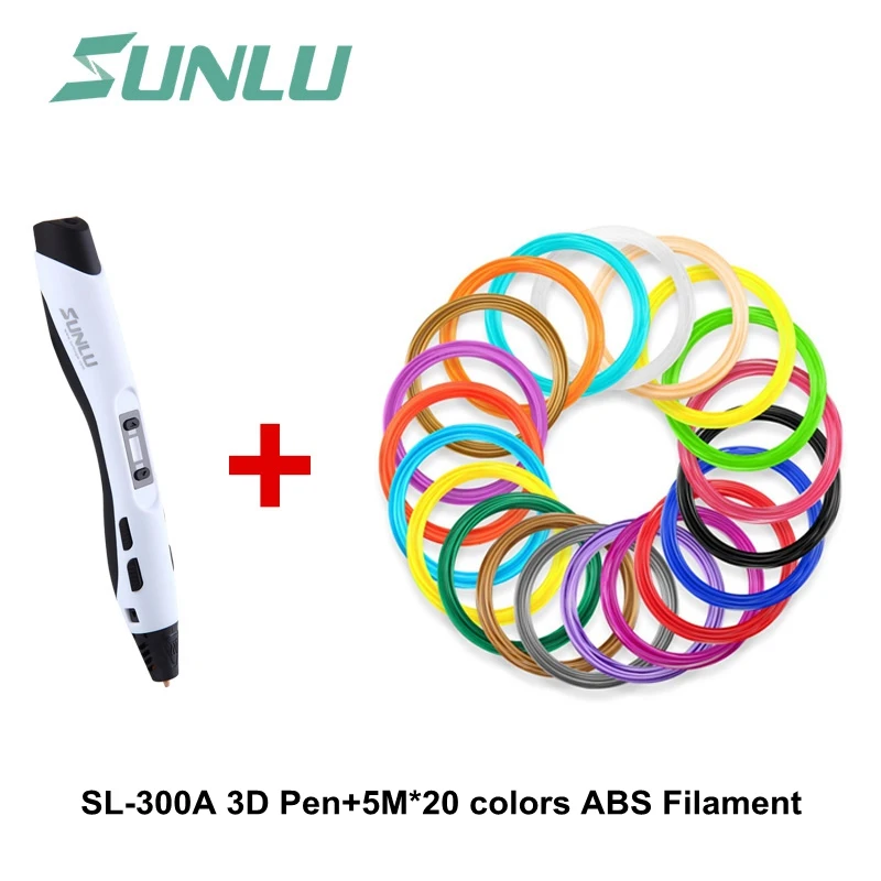 SUNLU 3D Ручка для печати SUNLU 300A ABS PCL PLA Filament 1,75 мм USB кабель сумасшедшие лучшие ручки для детей - Цвет: White Pen 100m ABS