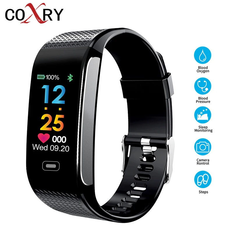 

COXRY Smart Watch Men Pedometer Calories Heart Rate Monitor Waterproof Sport Watch Women Digital Fitness Bracelet Smartband IOS