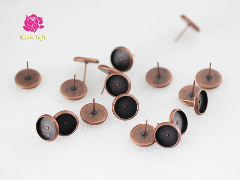 

50pcs/lot Antique Copper Studs Earring Setting Cabochon Cameo Blank Base Fit Glass DIY Earrings Making Inner 8/10/12/14/16mm