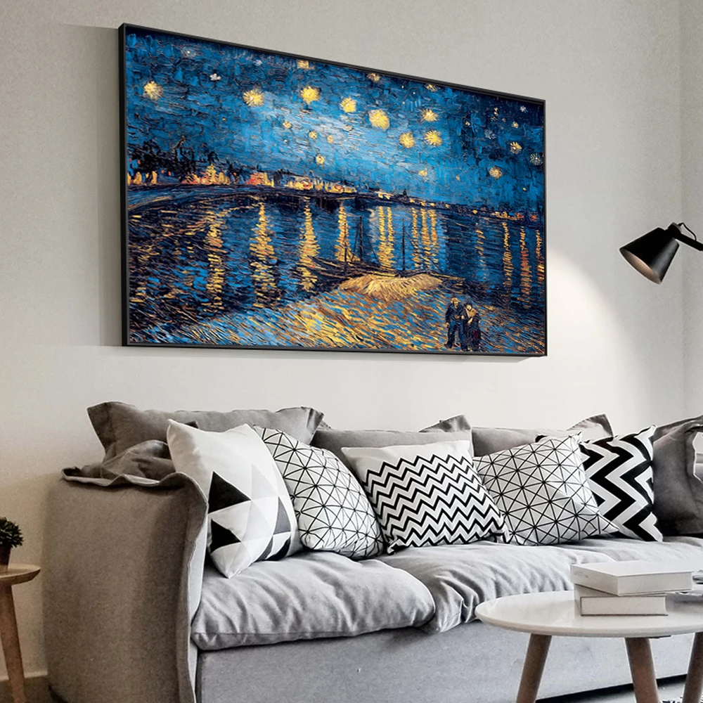 Pinturas en lienzo de la noche estrellada de Van Gogh, réplica en la pared, imágenes en lienzo de noche estrellada impresiva para sala de estar, Cuadros - Imagen 3