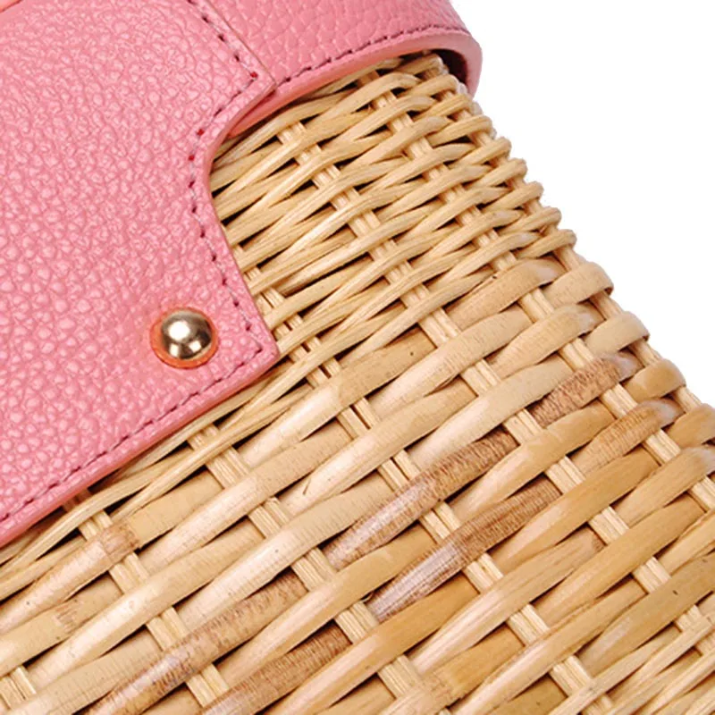 New Women Fahsion Straw Rattan Bag INS Popular Female Handmade Knitting Handbag Lady Weave Travel Shoulder Bag Braid Tote SS3419 (1)