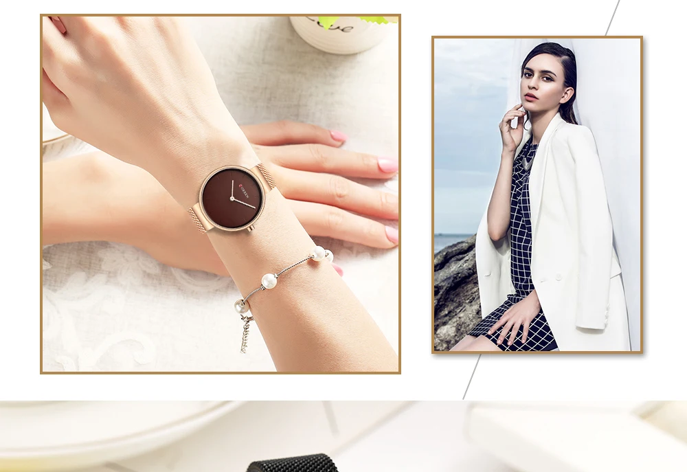 Ladies Dress Mesh Bracelet Watches with Stainless Steel CURREN Simple Fashion Quartz Wristwatch Women Clock Female Montre femme
