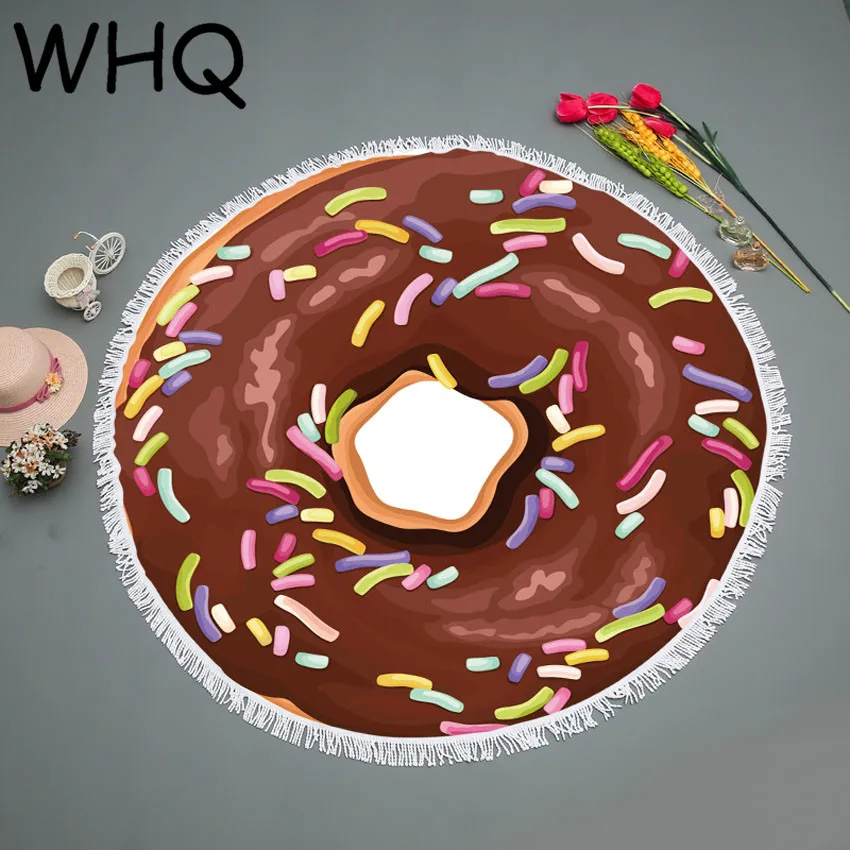

Donuts Pizza Round Beach Towel Microfiber SHOWER BATH TOWELS Printed Bohemia Summer Beach Bath Towels Shawl Mat With Tassel