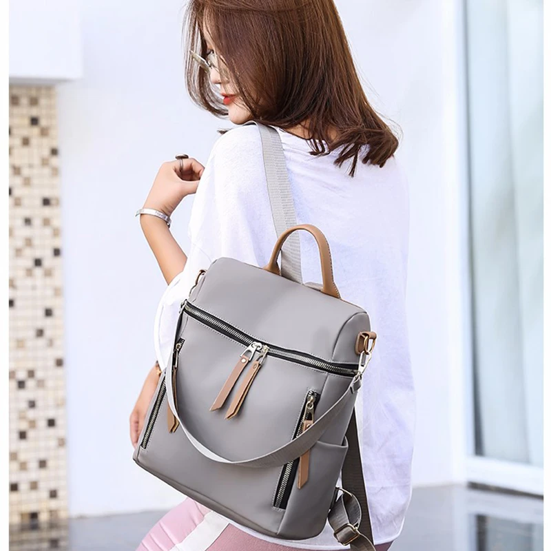  Casual Women Multi-function Bag Waterproof Simple Female Large-capacity Backpack PU Leather Black G - 32974937784